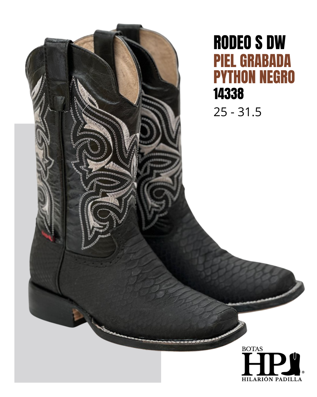 Rodeo Sólida Pg Python Negro-Negro Dw S. Cuero H-Rr
