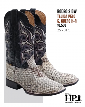 Rodeo Solida Chinela Tejida Pelo Natural S. Cuero Negro H-R