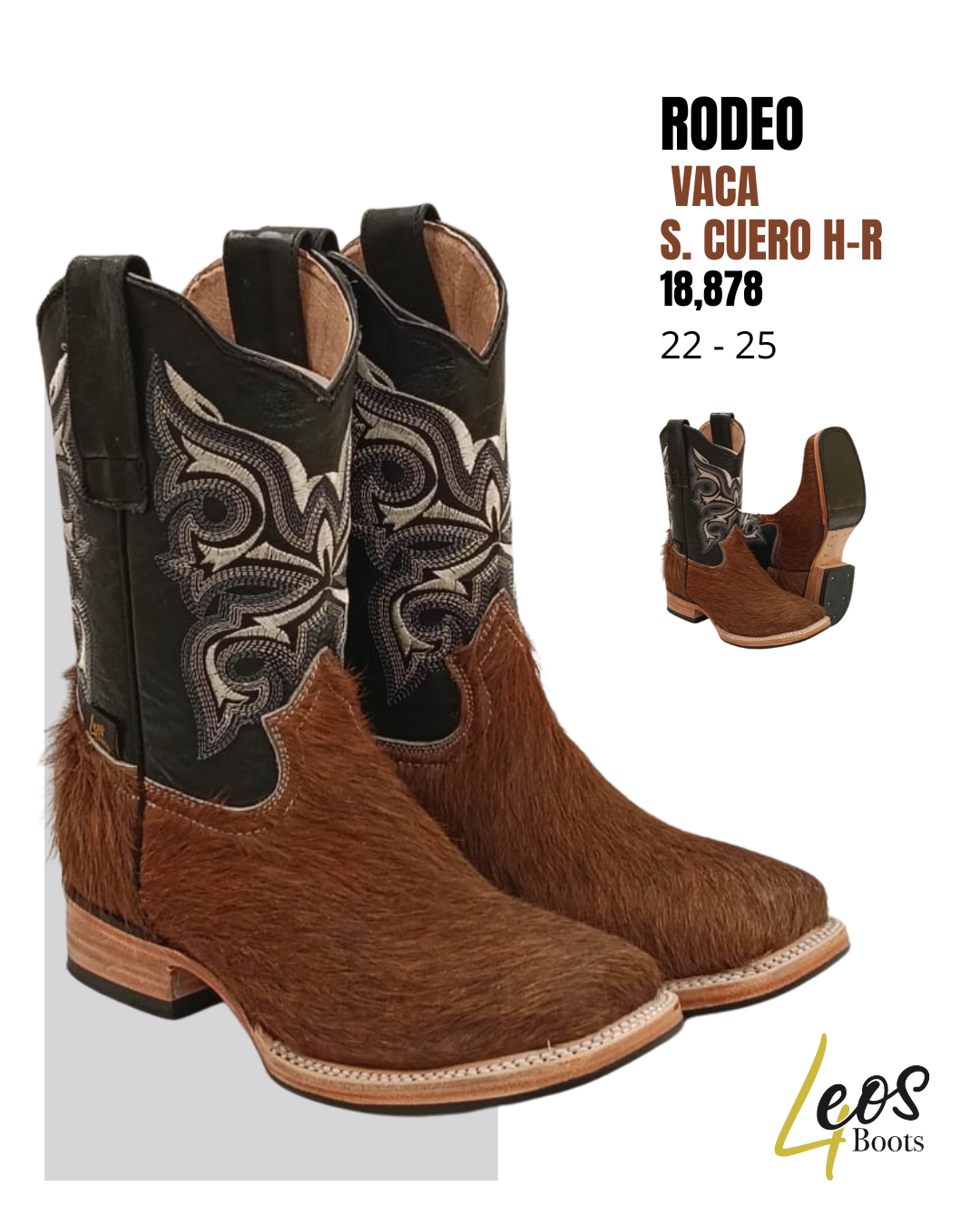 Rodeo Sólida Pelo Vaca Natural, Negro S. Cuero H-R