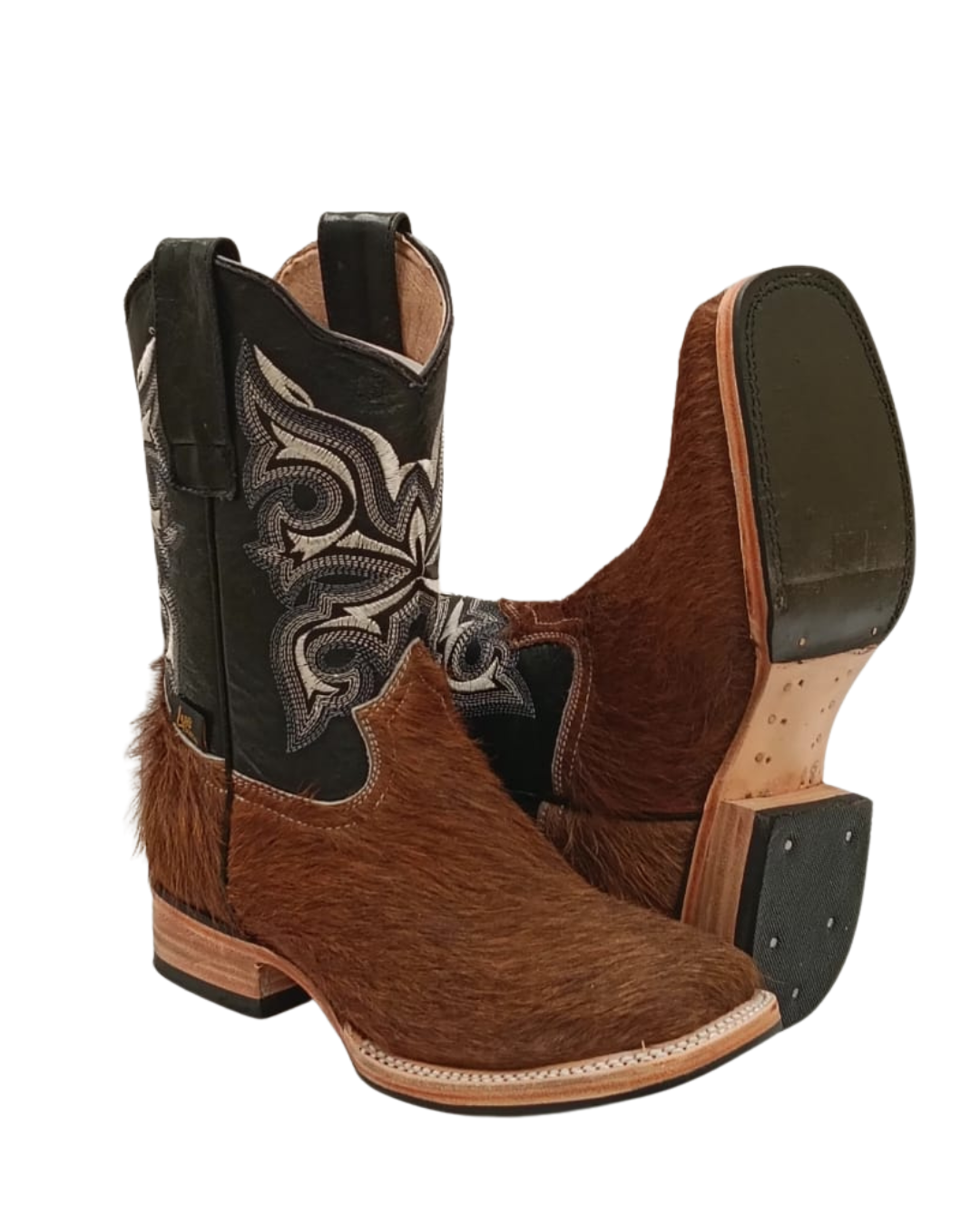 Rodeo Sólida Pelo Vaca Natural, Negro S. Cuero H-R - Imagen 2