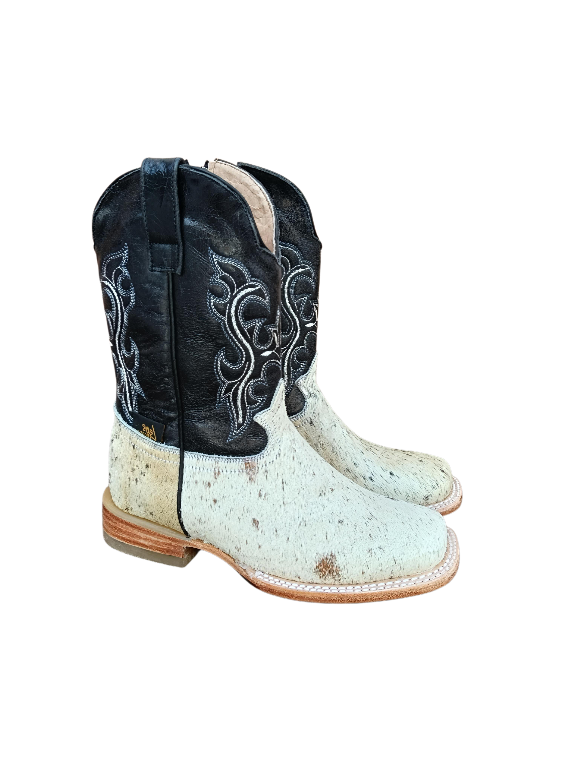 N Rodeo Solida Pelo De Vaca Blanco-Negro S. Cuero H-R - Imagen 2